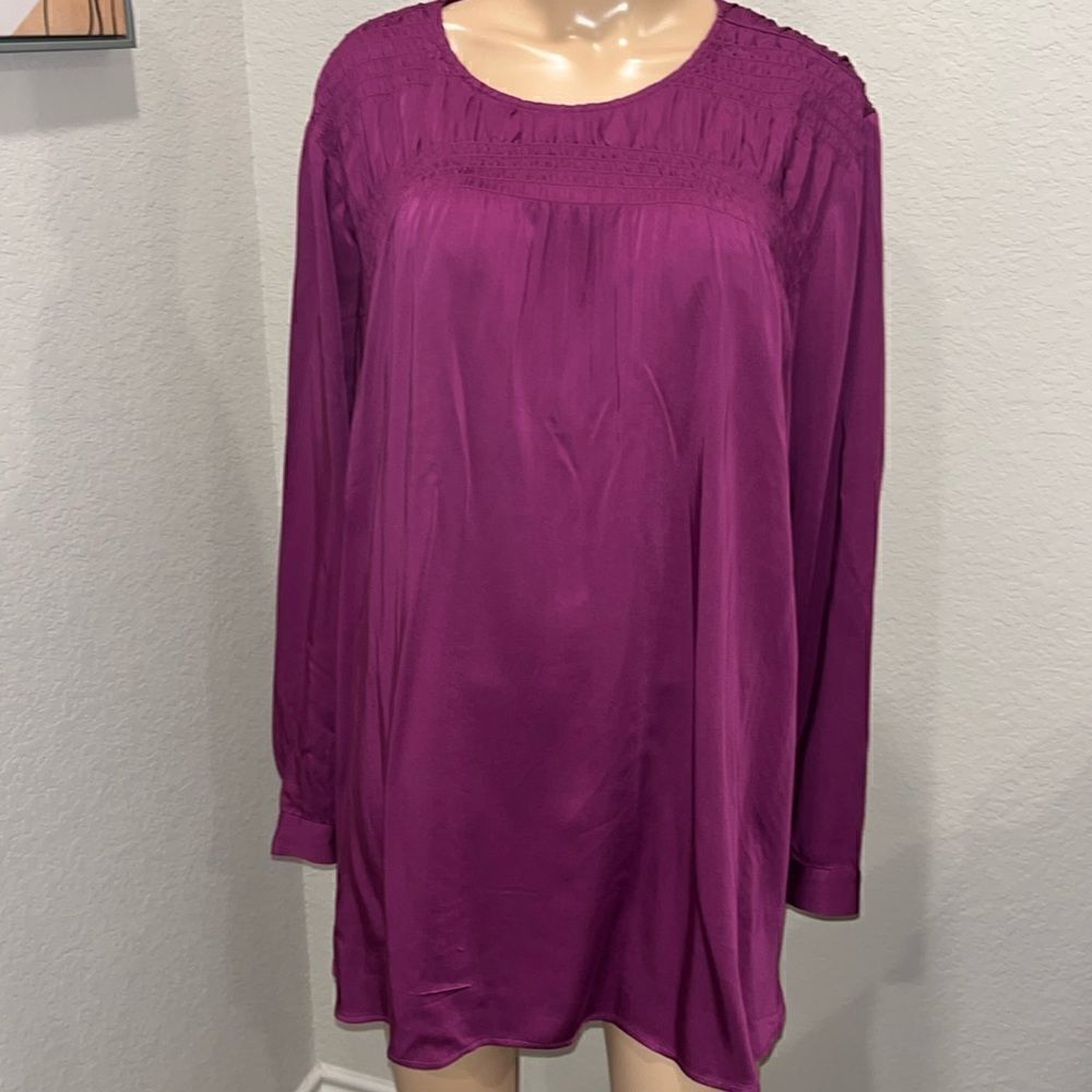 New J.Jill  magenta gathered top long sleeve blouse